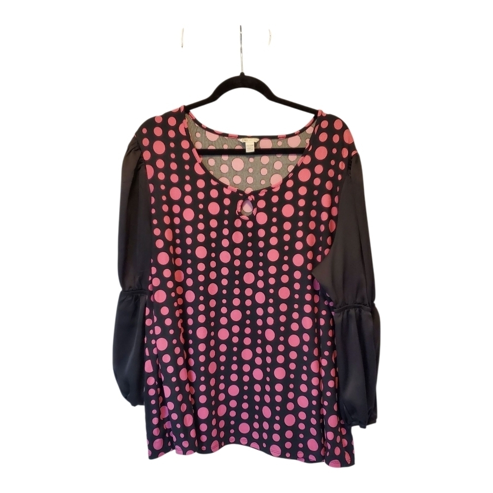 🇺🇸Cato Pink and Black Polka Dot Blouse Size 22/24W